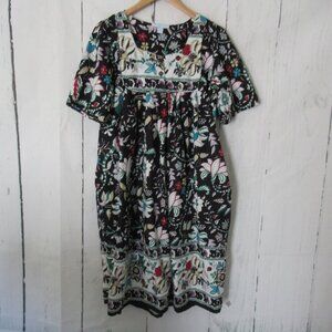Only Necessities House Dress L 18 20 Black Floral Short Sleeve Mumu Pockets